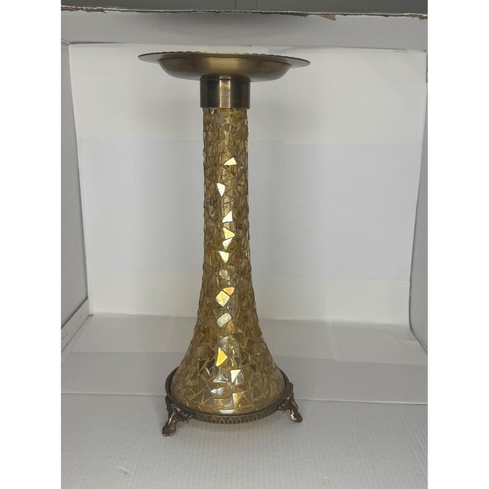 Brass mosaic pedestal candle stand